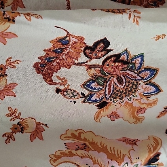 Rachel Roy Linen Square Ruffled Neck Pirate Poplin Flower Paisley Peasant Blouse - Picture 11 of 15